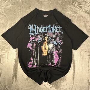 Rare Vintage Black The Undertaker WWE Double-sided Big Print Wrestling T-shirt S